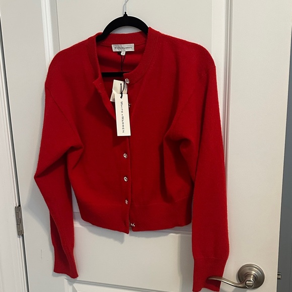 White + Warren Red Cashmere cardigan rhinestone buttons - Picture 4 of 7